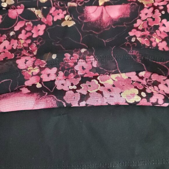 💎303 Emma E James by Liz Claiborne Black Floral Wrap Sheer Sleeve Top - Picture 7 of 8